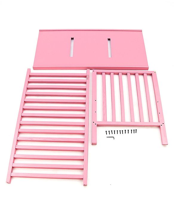 Babyhug Visby Wooden Cot with 3 Level Height Adjustment & Plug and Play Assembly - Pink| Solid Pinewood| Attach to Parents Bed