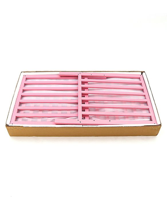 Babyhug Visby Wooden Cot with 3 Level Height Adjustment & Plug and Play Assembly - Pink| Solid Pinewood| Attach to Parents Bed