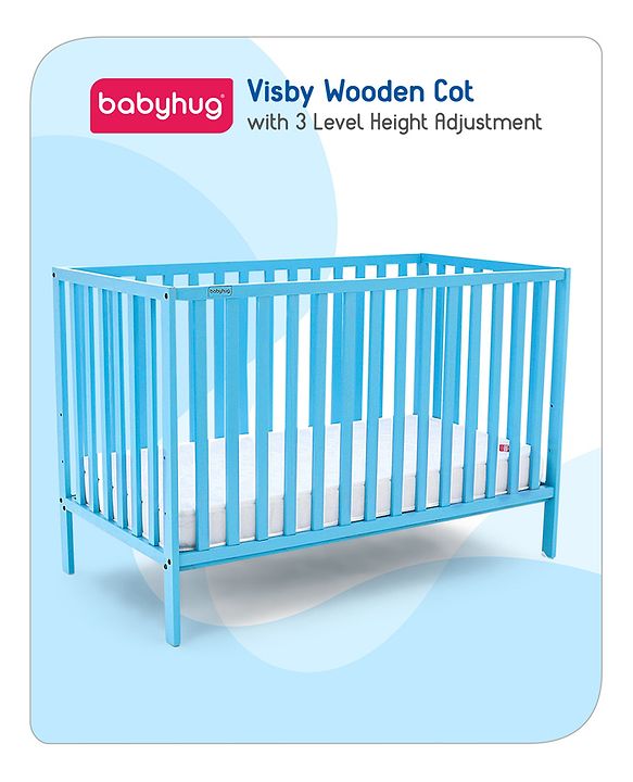 Babyhug Visby Wooden Cot with 3 Level Height Adjustment & Plug and Play Assembly - Pink| Solid Pinewood| Attach to Parents Bed