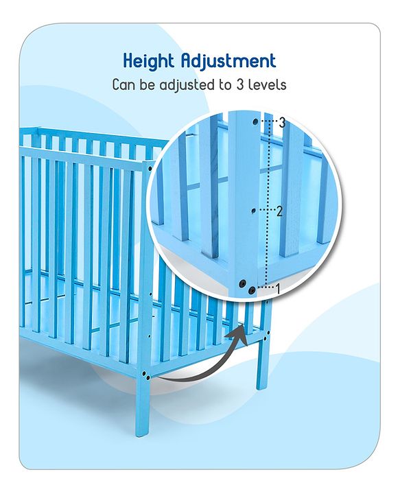 Babyhug Visby Wooden Cot with 3 Level Height Adjustment & Plug and Play Assembly - Pink| Solid Pinewood| Attach to Parents Bed