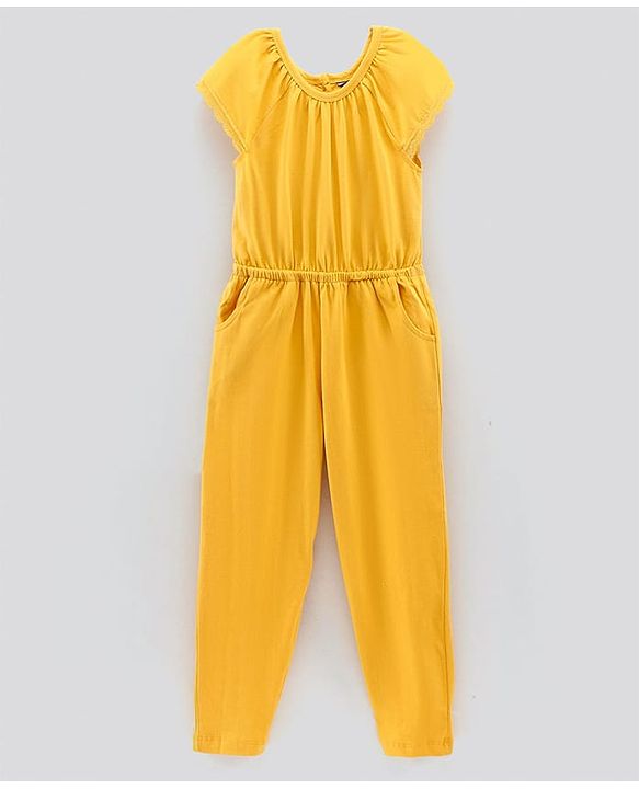 Pine Kids Short Sleeves Solid Biowashed Jumpsuit - Yellow