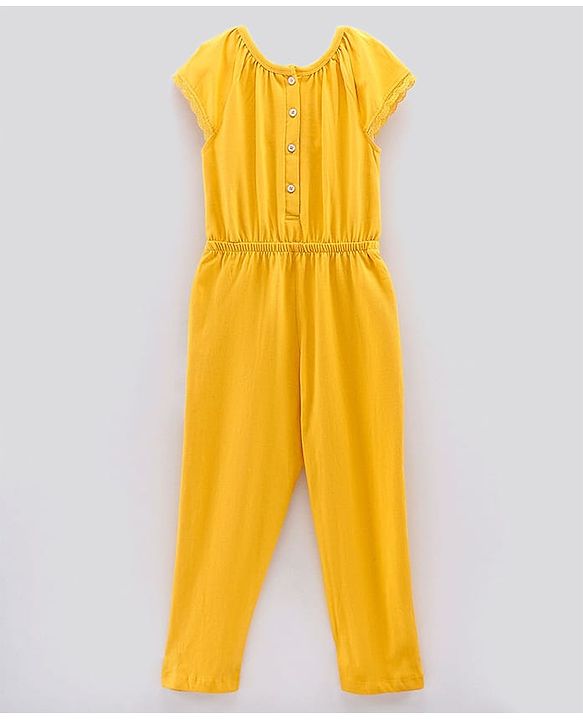 Pine Kids Short Sleeves Solid Biowashed Jumpsuit - Yellow