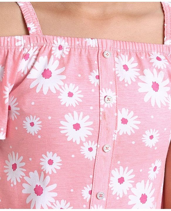 Pine Kids Biowashed Off Shoulder Sleeves Top & Legging Set Floral Print - Pink Pink