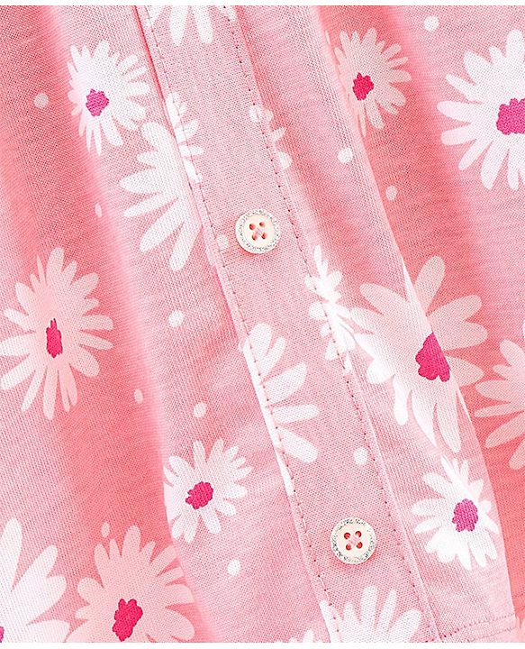 Pine Kids Biowashed Off Shoulder Sleeves Top & Legging Set Floral Print - Pink Pink