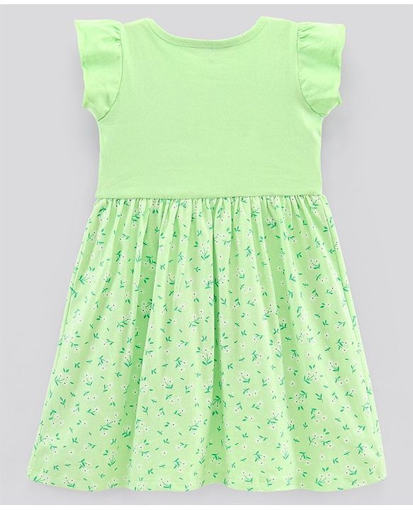 Pine Kids Half Sleeves Bio Wash Frock with Headband Floral Print- Green