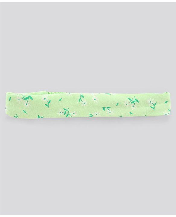 Pine Kids Half Sleeves Bio Wash Frock with Headband Floral Print- Green