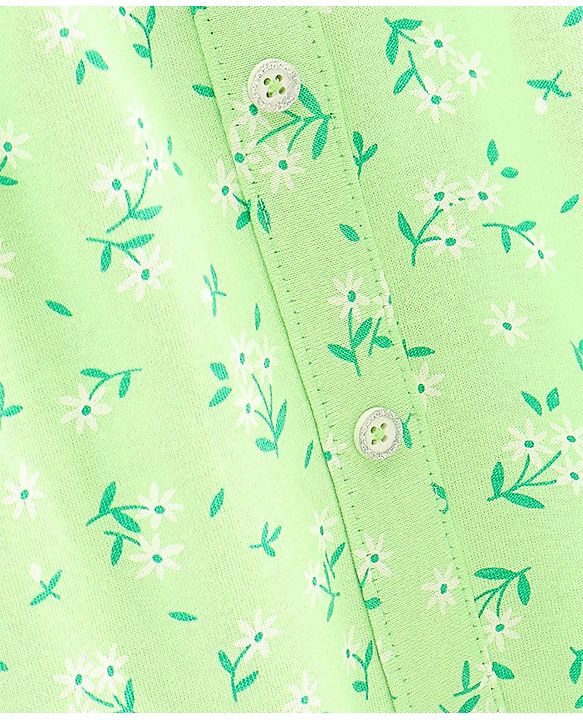 Pine Kids Half Sleeves Bio Wash Frock with Headband Floral Print- Green