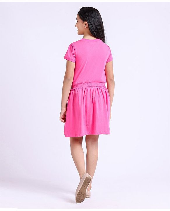 Pine Kids Half Sleeves Cotton Frock Glitter Print - Pink