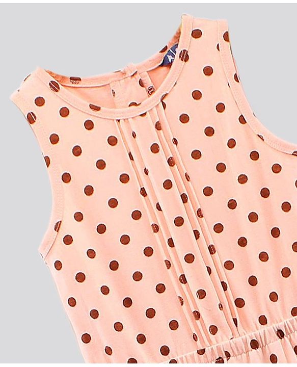 Pine Kids Sleeveless Biowashed Jumpsuit With Headband Polka Print - Peach