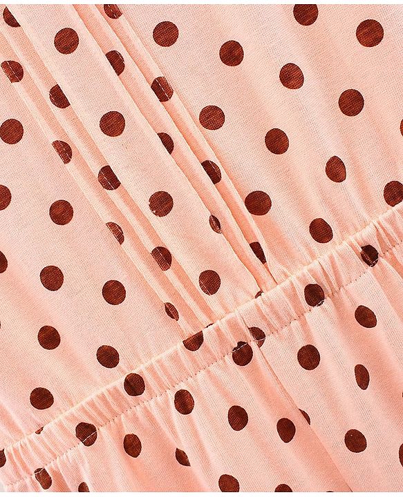 Pine Kids Sleeveless Biowashed Jumpsuit With Headband Polka Print - Peach