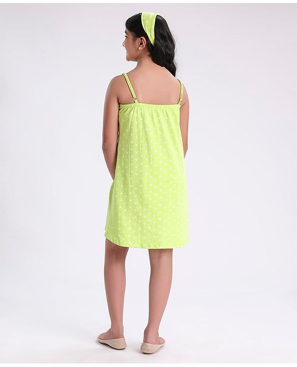 Pine Kids Sleeveless Bio Wash Frock Printed- Green