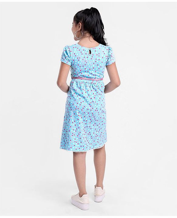Pine Kids Half Sleeves Frock Dot Print - Blue