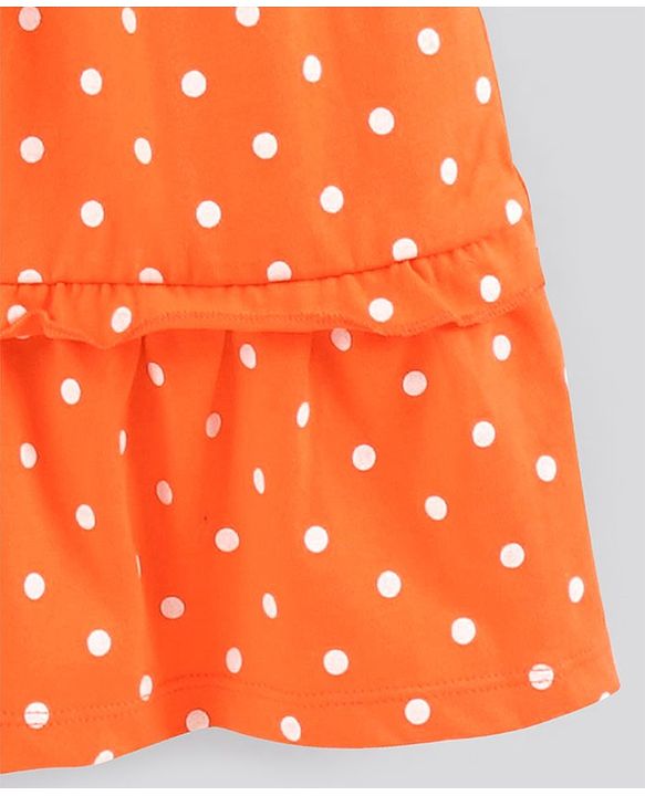 Pine Kids Sleeveless Bio Wash Frock Polka Dot Print- Orange