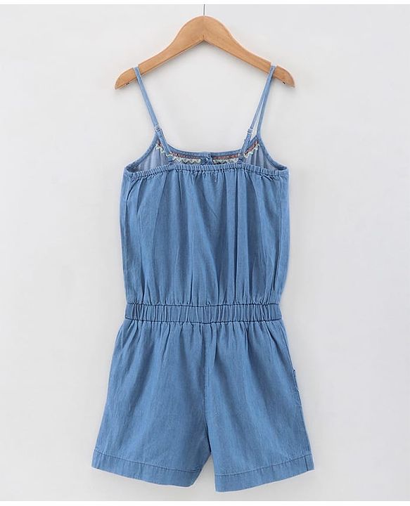 Pine Kids Singlet Denim Jumpsuit Geometric Embroidery - Light Blue