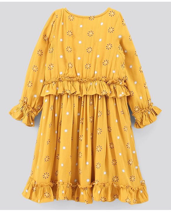Pine Kids Full Sleeves Frock Polka Dot Print - Yellow
