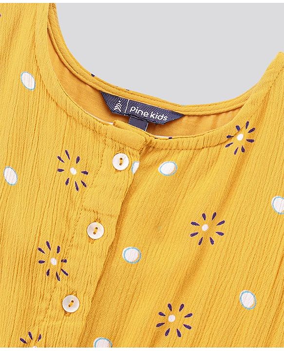 Pine Kids Full Sleeves Frock Polka Dot Print - Yellow