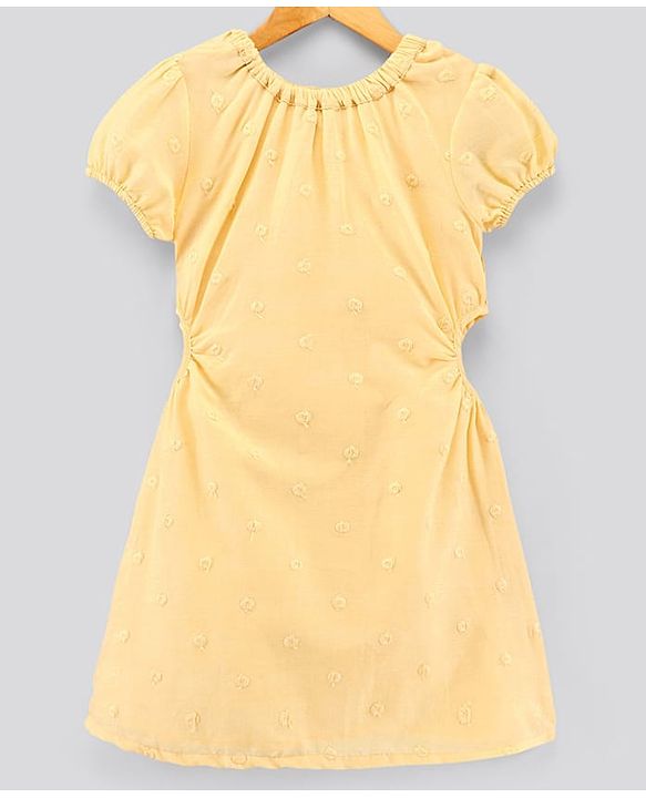 Pine Kids Half Sleeves Embroidered Frock - Yellow