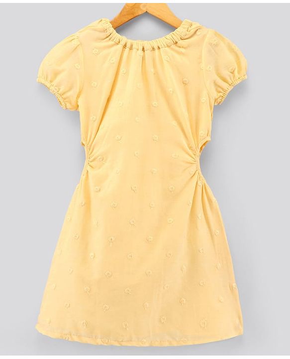 Pine Kids Half Sleeves Embroidered Frock - Yellow
