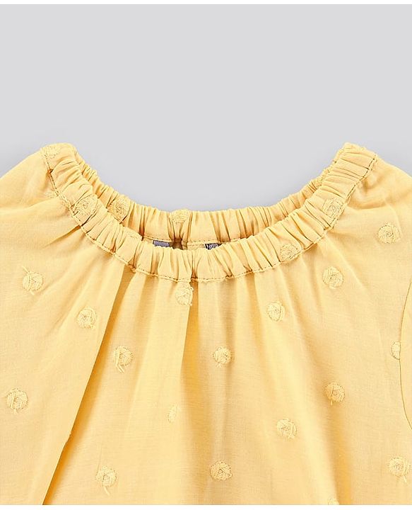 Pine Kids Half Sleeves Embroidered Frock - Yellow