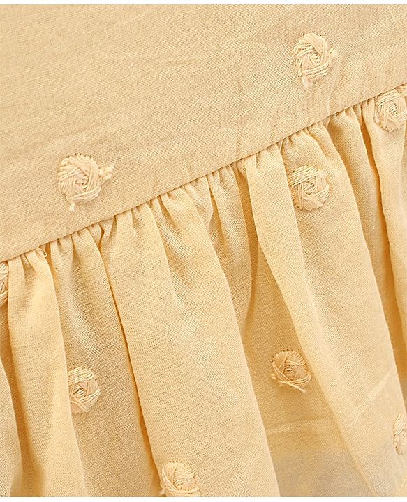 Pine Kids Flutter Sleeves Cotton Dobby Embroidered Top - Light Yellow