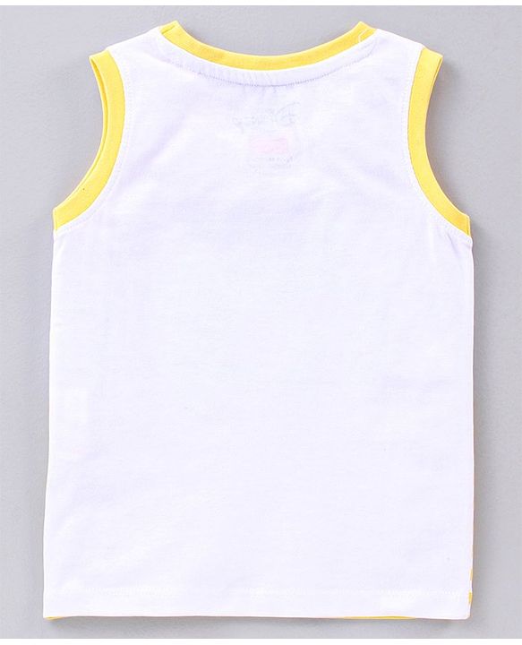 Babyhug Sleeveless Cotton T-shirt Mickey Mouse Graphic and Striped - Yellow White