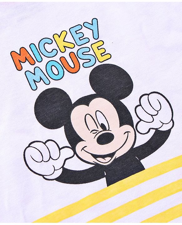 Babyhug Sleeveless Cotton T-shirt Mickey Mouse Graphic and Striped - Yellow White