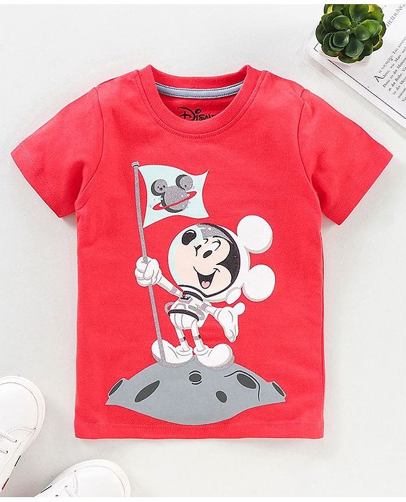 Babyhug Half Sleeves T-Shirt Mickey Mouse Print - Red