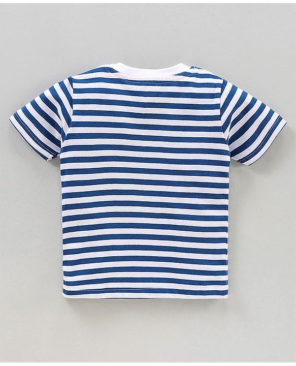 Babyhug Half Sleeves T-Shirt Stripes & Shark Print - Blue