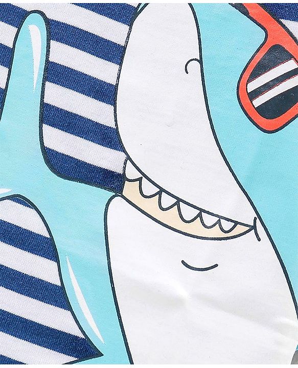 Babyhug Half Sleeves T-Shirt Stripes & Shark Print - Blue