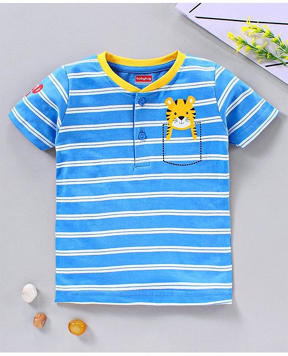 Babyhug Half Sleeves Cotton T-shirt Striped Print - Blue