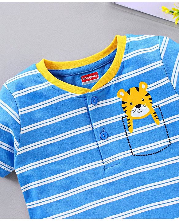 Babyhug Half Sleeves Cotton T-shirt Striped Print - Blue
