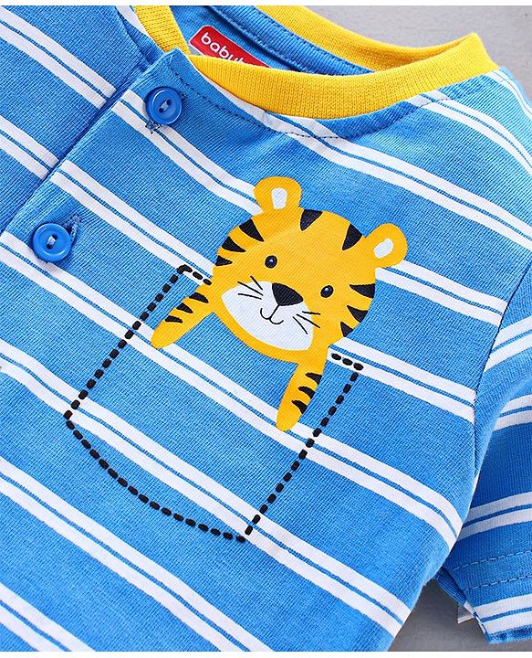 Babyhug Half Sleeves Cotton T-shirt Striped Print - Blue