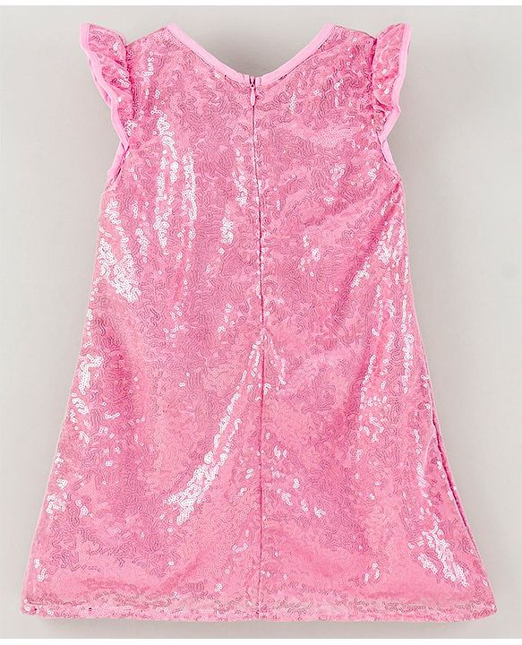 Babyhug Sleeveless Sequin Frock Flower Applique - Pink