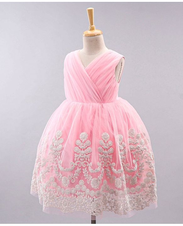 Babyhug Sleeveless Embroidered Party Wear Frock - Pink