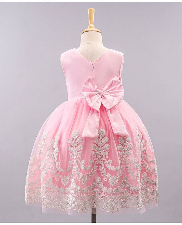 Babyhug Sleeveless Embroidered Party Wear Frock - Pink