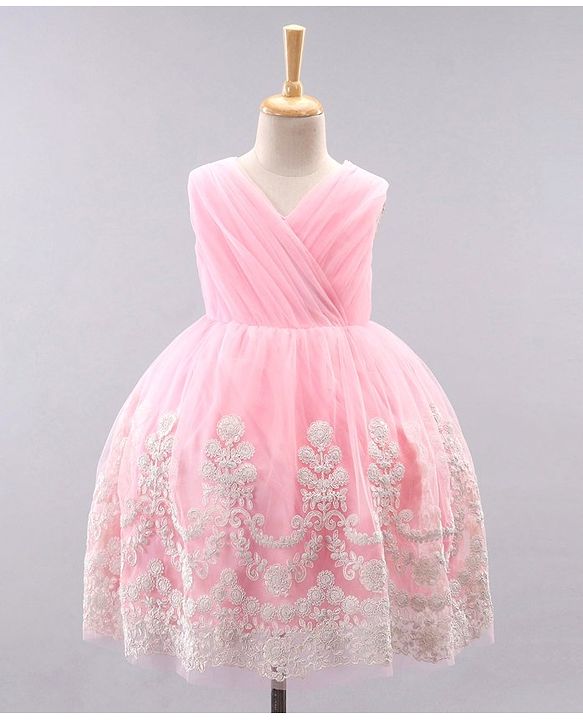 Babyhug Sleeveless Embroidered Party Wear Frock - Pink