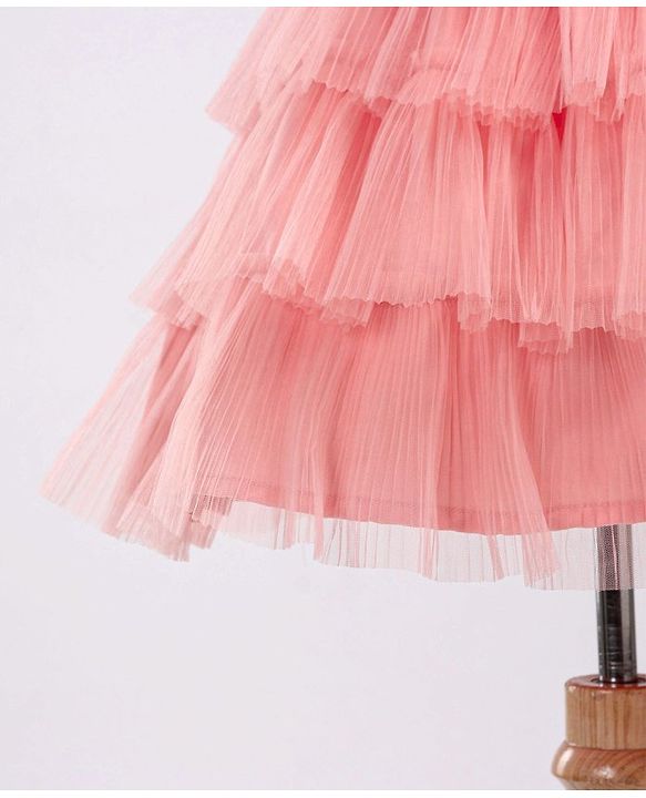Babyhug Frill Sleeves Party Wear Tutu Tiered Frock with Sequins Applique - Peach