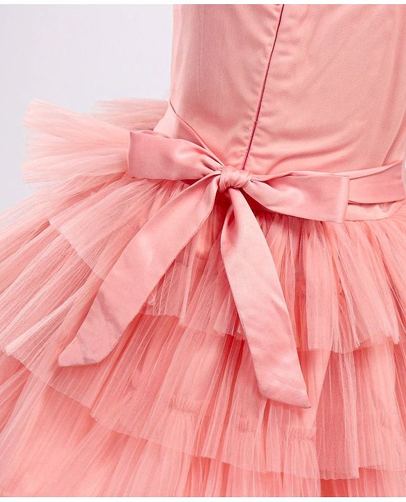 Babyhug Frill Sleeves Party Wear Tutu Tiered Frock with Sequins Applique - Peach