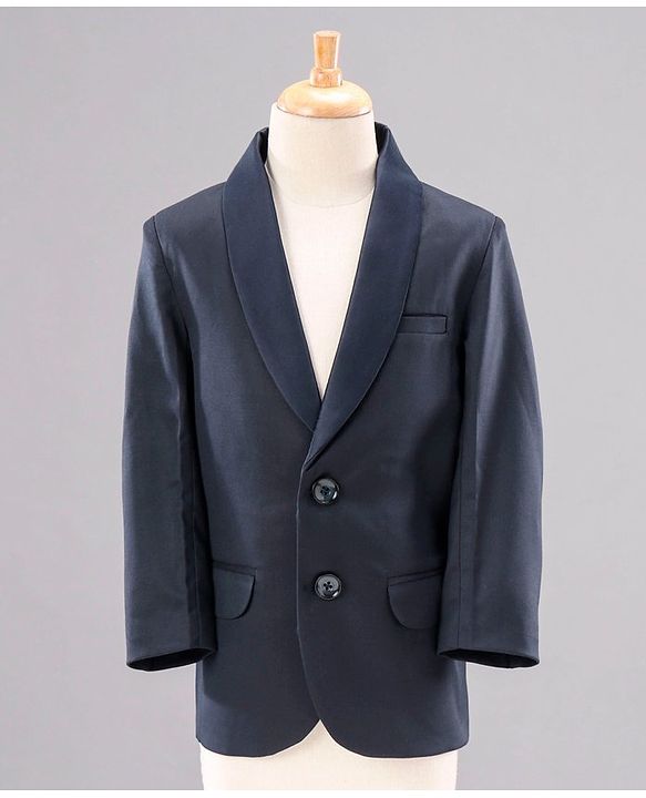 Babyhug Full Sleeves Solid Party Suit with Checked Bow and Waistcoat - Navy