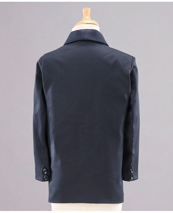 Babyhug Full Sleeves Solid Party Suit with Checked Bow and Waistcoat - Navy