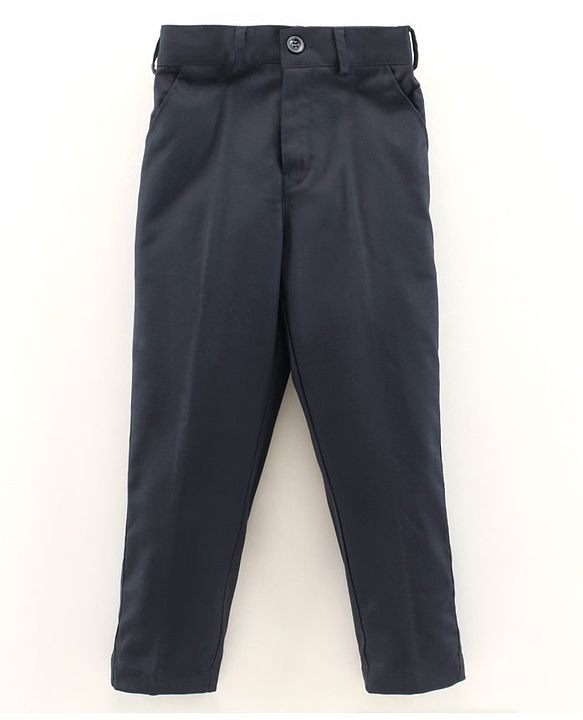 Babyhug Full Sleeves Solid Party Suit with Checked Bow and Waistcoat - Navy