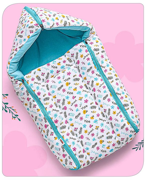 Babyhug Sleeping Bag Flower and Leaf Print- Blue