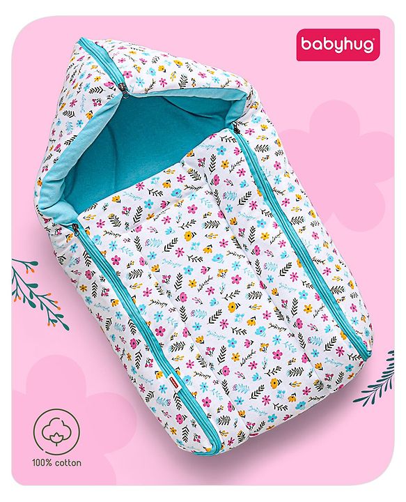 Babyhug Sleeping Bag Flower and Leaf Print- Blue