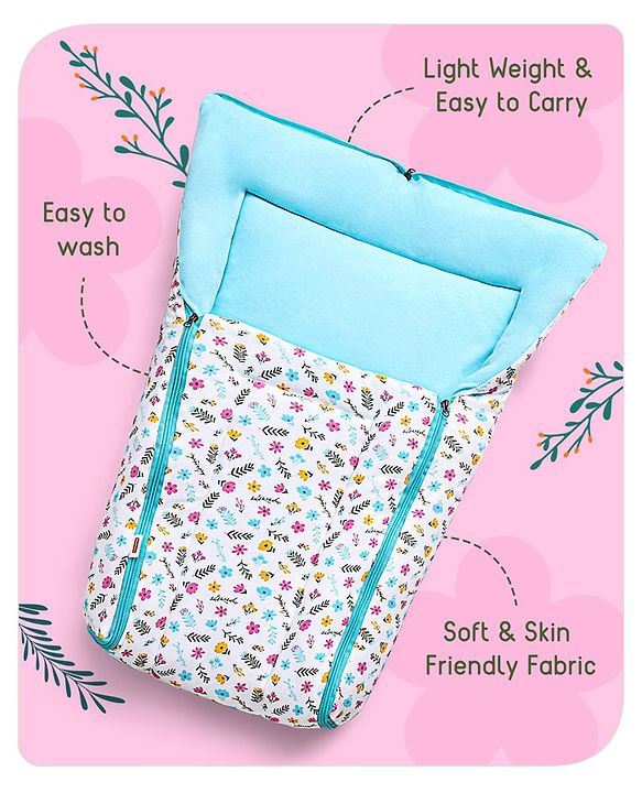 Babyhug Sleeping Bag Flower and Leaf Print- Blue