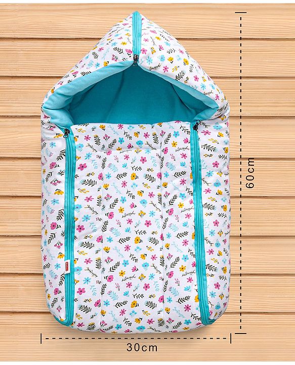 Babyhug Sleeping Bag Flower and Leaf Print- Blue