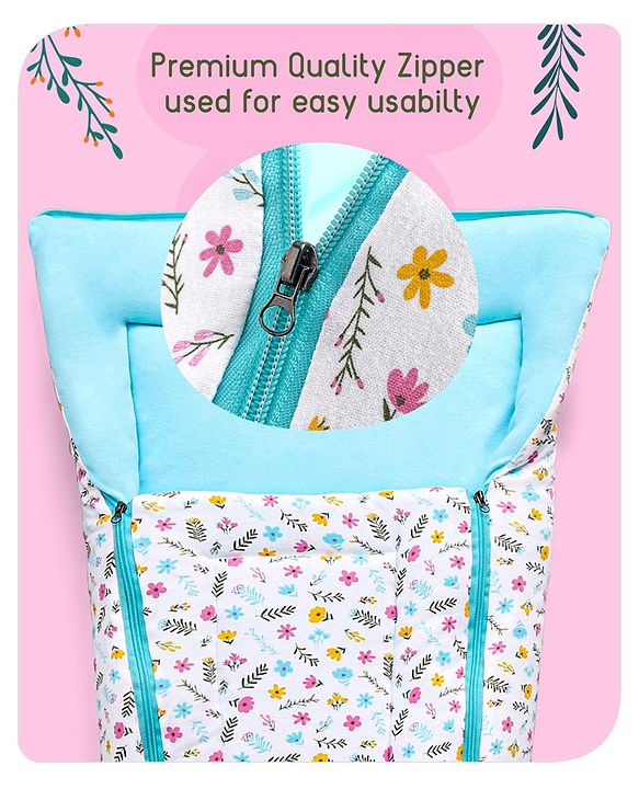 Babyhug Sleeping Bag Flower and Leaf Print- Blue