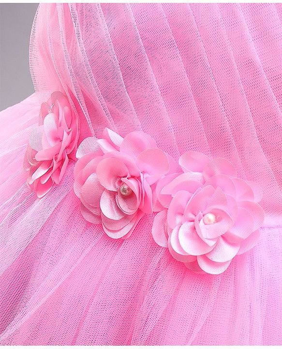 Babyhug Sleeveless Fit and Flare Party Wear Frock with Corsage and Lace - Baby Pink