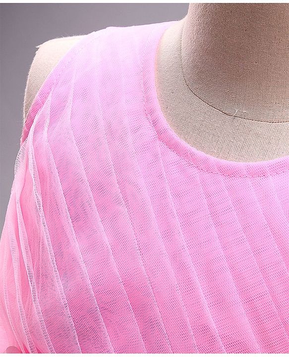 Babyhug Sleeveless Fit and Flare Party Wear Frock with Corsage and Lace - Baby Pink