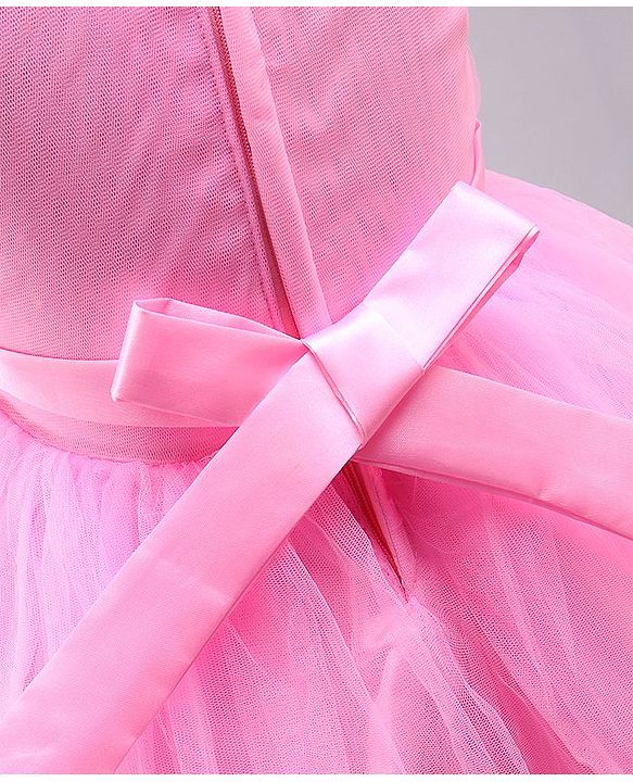 Babyhug Sleeveless Fit and Flare Party Wear Frock with Corsage and Lace - Baby Pink