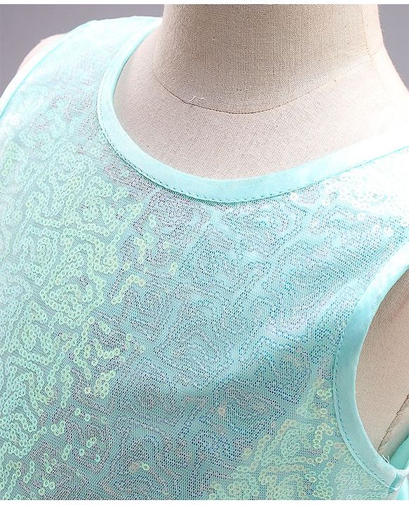 Babyhug Sleeveless Sequined Party Wear Asymmetrical Fit and Flare Frock with Corsage - Mint